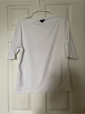 NWOT Ann Taylor Ivory Boat Neck Top Sz L  Quiet Luxury Half Sleeve
